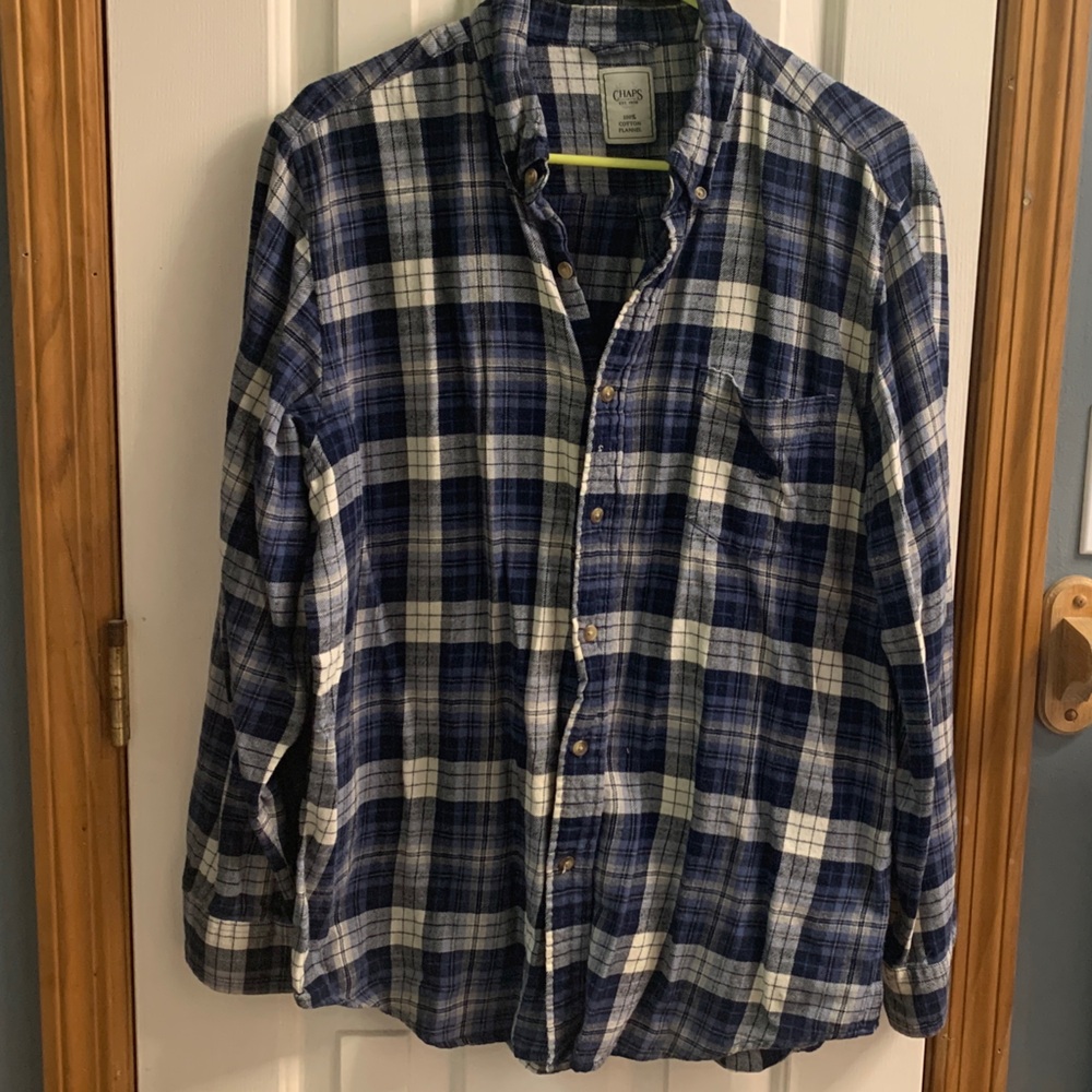 Chaps Navy and White Plaid Flannel Shirt